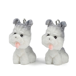 Темно-Серый Кулоны из флокированной смолы, собака, с железной платиной петлей, темно-серый, 33.5x19x27 мм, отверстие : 2 мм