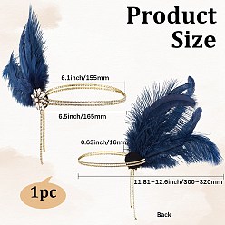 Темно-Синий Обручи из сплава со стразами, аксессуары для волос для женщин, с пером, темно-синий, внутренний диаметр: 155 мм
