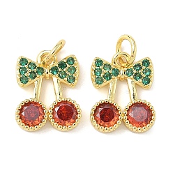 Золотой Латунные микро проложить кубического циркония подвески, черри прелести, стойки покрытие, долговечный, без кадмия и без свинца, с целью перехода в кольце, золотые, 13x10x2.5 мм, отверстие : 3.5 мм