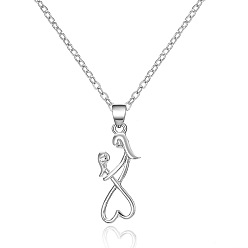 Платина Подвески из сплава ко Дню матери, сердце с матерью и ребенком, платина, 17.32 дюйм (44 см), Кулон : 30x10 мм