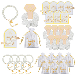 Белый Браслеты из стеклянного жемчуга, резинки для волос и наборы заколок для волос из акриловой кожи аллигатора, с мешочками на завязках и бумажной карточкой, белые, 222 мм