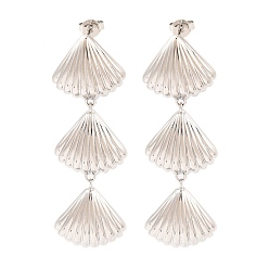 Платина Женские серьги-гвоздики из латуни с кубическим цирконием, без свинца и без кадмия, формы раковины, платина, 56x18 мм