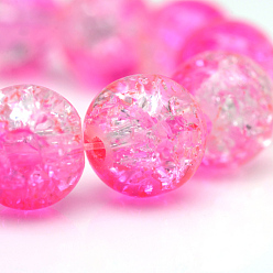 Hot Pink Baking Painted Crackle Glass Bead Strands, Round, Hot Pink, 6mm, Hole: 1.3~1.6mm, about 133pcs/strand, 31.4 inch