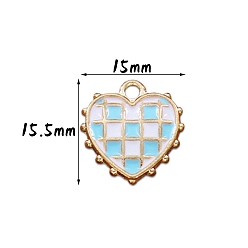 Темно-Голубой День Святого Валентина тема, Подвески из эмали и сплава, золотые, сердце с рисунком тартана, глубокое синее небо, 15.5x15 мм