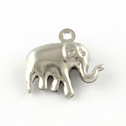 Stainless Steel Color Tarnish Resistant Elephant 201 Stainless Steel Charm Pendants, Smooth Surface, Hollow, Hollow, Stainless Steel Color, 14.5x15x5mm, Hole: 1.5mm