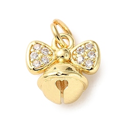 Колокол Латунные микро проложить кубического циркония прелести, без кадмия и без свинца, с целью перехода в кольце, реальный 18 k позолоченный, колокол, 10.5x10.5x7 мм, отверстие : 3.2 мм