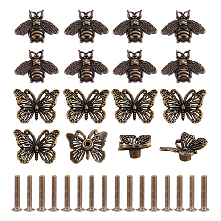 Mixed Shapes 16 Sets 2 Styles Tibetan Style Alloy Drawer Cabinet Door Holder, with Screw, Antique Bronze, Mixed Shapes, 23.5~24x30x12~18mm, 8 sets/style