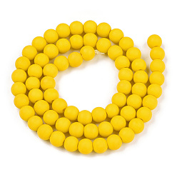 Gold Opaque Glass Beads Strands, Frosted, Round, Gold, 6~6.5mm, Hole: 1.4mm, about 67~70pcs/strand, 14.76 inch~15.16 inch(37.5~38.5cm)