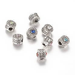 (52) Непрозрачная лаванда Европейские бусины, сплав, стразы , бусины с большим отверстием, плоско-круглые, античное серебро, разноцветные, 11.5~12x11.5 мм, отверстие : 4 мм