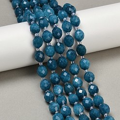 Стально-синий Натуральный Malaysia нефритовые бусы пряди, в форме риса, окрашенные, граненые, с бисером, стальной синий, 9~10x8~8.5 мм, отверстие : 1.2 мм, около 31~32 шт / нитка, 14.57'' (37 см) ~ 14.96'' (38 см)