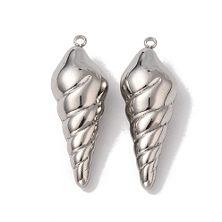 Stainless Steel Color Non-Tarnish 304 Stainless Steel Pendants, Conch Charm, Stainless Steel Color, 35x12.5x9mm, Hole: 2mm