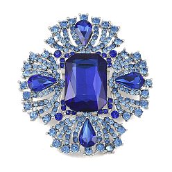 Аквамарин Штыри отворотом сплава горного хрусталя для одежды рюкзака, цветок, платина, аквамарин, 58x66 мм