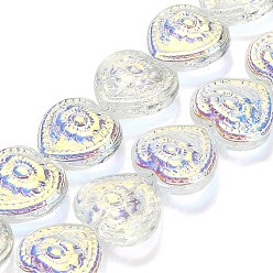 Прозрачный Гальваническая краска для запекания стеклянные бусины нити, сердце, с покрытием AB цвета, с половиным покрытием, прозрачные, 14.5x16x4.5 мм, отверстие : 1.2 мм, около 45 шт / нитка, 25.59'' (65 см)