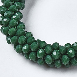 Dark Green Faceted Opaque Glass Beads Stretch Bracelets, Torsade Bracelets, Random Color Rope, Rondelle, Dark Green, Inner Diameter: 2 inch(5cm)