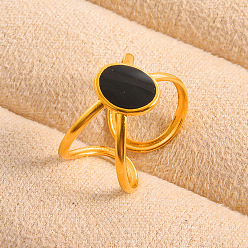 Золотой Регулируемые 304 открытые кольца-манжеты из нержавеющей стали для женщин, с эмалью, золотые, 10 мм, внутренний диаметр: 19 мм