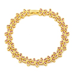 Средний Фиолетово-красный Браслеты с звеньями-бабочкой из латуни и циркония для женщин для женщин, долговечный, реальный 18 k позолоченный, средне фиолетовый красный, 7-3/8 дюйм (18.6 см)