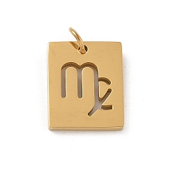 Дева 304 прелести нержавеющей стали, с целью перехода в кольце, золотые, прямоугольник с подвеской в виде созвездия, Дева, 12x10x1.5 мм, отверстие : 3 мм
