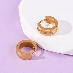 Настоящее золото 18K 304 серьги-кольца из нержавеющей стали с прозрачным кубическим цирконием, с 316 нержавеющей стали, ионное покрытие (ip), реальный 18 k позолоченный, 13x5 мм