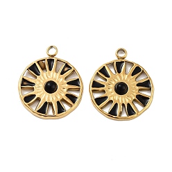 Black Onyx Ионное покрытие (IP) 316 подвески из нержавеющей стали с черной эмалью, Плоские круглые подвески из натурального черного оникса (окрашенные и нагретые), реальный 18 k позолоченный, 19x16x3 мм, отверстие : 1.8 мм