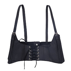 Черный Эластичный пояс на талии из искусственной кожи с бантом, регулируемый ремень безопасности в стиле панк, корсет с поясом-завязкой и подтяжками, чёрные, 30-7/8 дюйм (78.5 см)