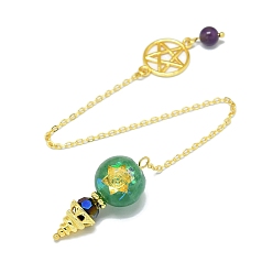 Зеленый Авантюрин Круглый маятник из смолы, большие подвески, натуральный зеленый авантюрин, фурнитура из латуни с позолоченным покрытием, не содержащая кадмия и свинца., конус очарование, 215 мм