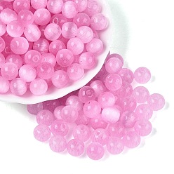 Бледно-Розовый Стеклянные бусины в стиле верстака класса А FGB, круглые, имитация шарики глаза кота, розовый жемчуг, 9.5 мм, отверстие : 1.4~1.6 мм, Около 420 шт / фунт