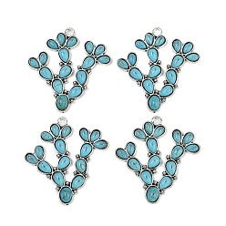 Античное Серебро Синтетические бирюзовые подвески, кактус прелести, с настройки сплава, без кадмия и без свинца, античное серебро, 47x45x4 мм, отверстие : 3.5 мм
