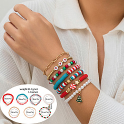 (52) Непрозрачная лаванда 7 шт. 7 стили рождественская тематика ручной работы полимерная глина hesihi и ccb бисер эластичный браслет и скрепка браслет цепь и искусственный жемчуг браслеты с подвесками набор для женщин, разноцветные, внутренний диаметр: 7-1/8 дюйм (18 см)