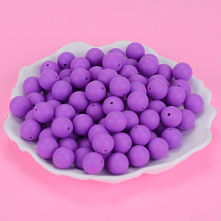 Dark Violet Round Silicone Focal Beads, Chewing Beads For Teethers, DIY Nursing Necklaces Making, Dark Violet, 15mm, Hole: 2mm