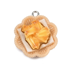 Персиковый Слойка Непрозрачные подвески смолы, имитация еды, хрустящий дуриановый пирог, с платиновыми железными петлями, розовые, 27.5x24x13 мм, отверстие : 2 мм