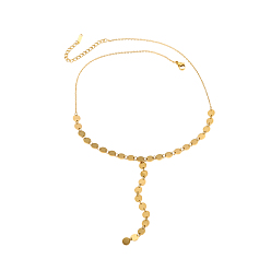 Настоящее золото 14K Плоские круглые 304 ожерелья из нержавеющей стали Y-образной формы для женщин, просто и изысканно, ионное покрытие (ip), долговечный, реальный 14 k позолоченный, 17.72 дюйм (45 см)