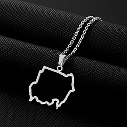 Нержавеющая Сталь Цвет 201 Кулон-подвеска в виде контура карты Судана из нержавеющей стали, не тускнеет, цвет нержавеющей стали, 17.72 дюйм (45 см)