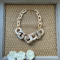 Бежевый Модные ожерелья из овальных звеньев из смолы, для украшения свитера, золотые, бежевые, 15.75 дюйм (40 см)