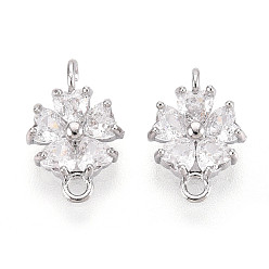 Платинированный Латунные подвески из прозрачного кубического циркония, цветок ссылки, без кадмия, без никеля и без свинца, Реальная платина, 11.5~13x8.5x3.5~4 мм, отверстие : 1.4~1.6 мм