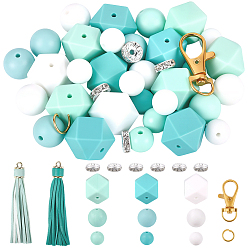 (52) Непрозрачная лаванда Наборы для изготовления подвесных украшений своими руками, включая силиконовые шарики, Латунные бусины разделители для поставки стразов, кожаный шнурок с кисточкой большие подвески, Зажимные крючки для омара с цинковым сплавом, разноцветные, 10~23 мм, отверстие : 2 мм