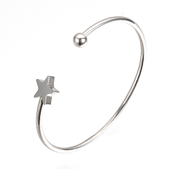 Stainless Steel Color 304 Stainless Steel Cuff Bangle Making, with 201 Stainless Steel Beads, Star, Stainless Steel Color, 2-1/4 inch(58mm)