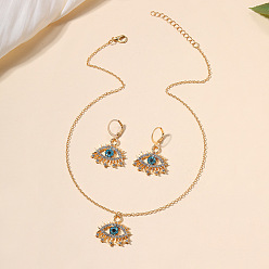 Золотой Ожерелья с подвесками из сплава со стразами от сглаза и комплекты серег-колец для женщин, золотые, 420 мм