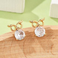 Прозрачный Серьги-гвоздики в форме совы из латуни с микропаве из кубического циркония для женщин, без кадмия и без свинца, долговечный, стойки покрытие, золотые, прозрачные, 10.5x9.5 мм
