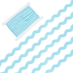 Deep Sky Blue 25M Polyester Wavy Fringe Trim Ribbon, Wave Bending Lace Trim, for Clothes Sewing and Art Craft Decoration, Deep Sky Blue, 1/4 inch(5~8mm)