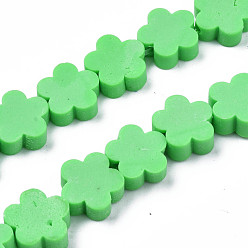 Spring Green Handmade Polymer Clay Bead Strands, Flower, Spring Green, 9~10x9~10x4~4.5mm, Hole: 1.6mm, about 36~40pcs/strand, 13.58 inch~14.57 inch(34.5~37cm)