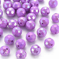 Blue Violet Opaque Acrylic Beads, Faceted, Dyed, AB Color, Round, Blue Violet, 12x11.5mm, Hole: 1.8mm, about 560pcs/500g