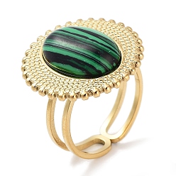 Malachite Ion Plating(IP) 304 Stainless Steel Ring, Adjustable Synthesize Malachite Rings, Sun, 20.5mm, Inner Diameter: Adjustable