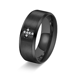 Черный Массивные кольца из нержавеющей стали со стразами, крестик, чёрные, размер США 9 (18.9 мм)