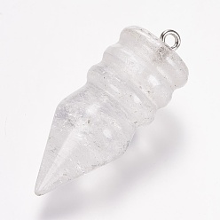 Quartz Crystal Natural Quartz Crystal Pointed Pendants, Bullet, 36x14mm, Hole: 2mm