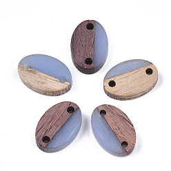 Light Steel Blue Resin & Walnut Wood Links connectors, Oval, Light Steel Blue, 15.5x10.5x3~3.5mm, Hole: 1.8mm