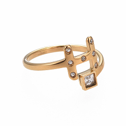 Letter H (продажа фабрики ювелирных изделий)304 кольца для пальцев из нержавеющей стали, со стразами, начальная буква h & квадрат, кристалл, золотые, Размер 6~9, 16~19 мм