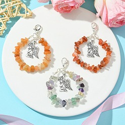 Смешанные камни Подвеска с ангельской тематикой из натурального красного агата/красного авантюрина/флюоритовой крошки, с застежками-карабинами из цинкового сплава и подвесками, 65 мм, 3 шт / комплект