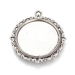 Antique Silver Tibetan Style Alloy Pendant Cabochon Settings, Flat Round, Cadmium Free & Lead Free, Antique Silver, Tray: 25mm, 37x34x2mm, Hole: 2mm, about 170pcs/1000g