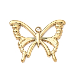Mariposa 304 colgantes de acero inoxidable, revestimiento de iones (ip), real 18 k chapado en oro, encantos de la mariposa, 20x25x1.7 mm, agujero: 2 mm