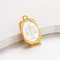 Balance Pendentifs en acier inoxydable, rectangle avec breloque douze constellations, or et acier inoxydable Couleur, libra, 304mm, Trou: 23x14.5x3mm